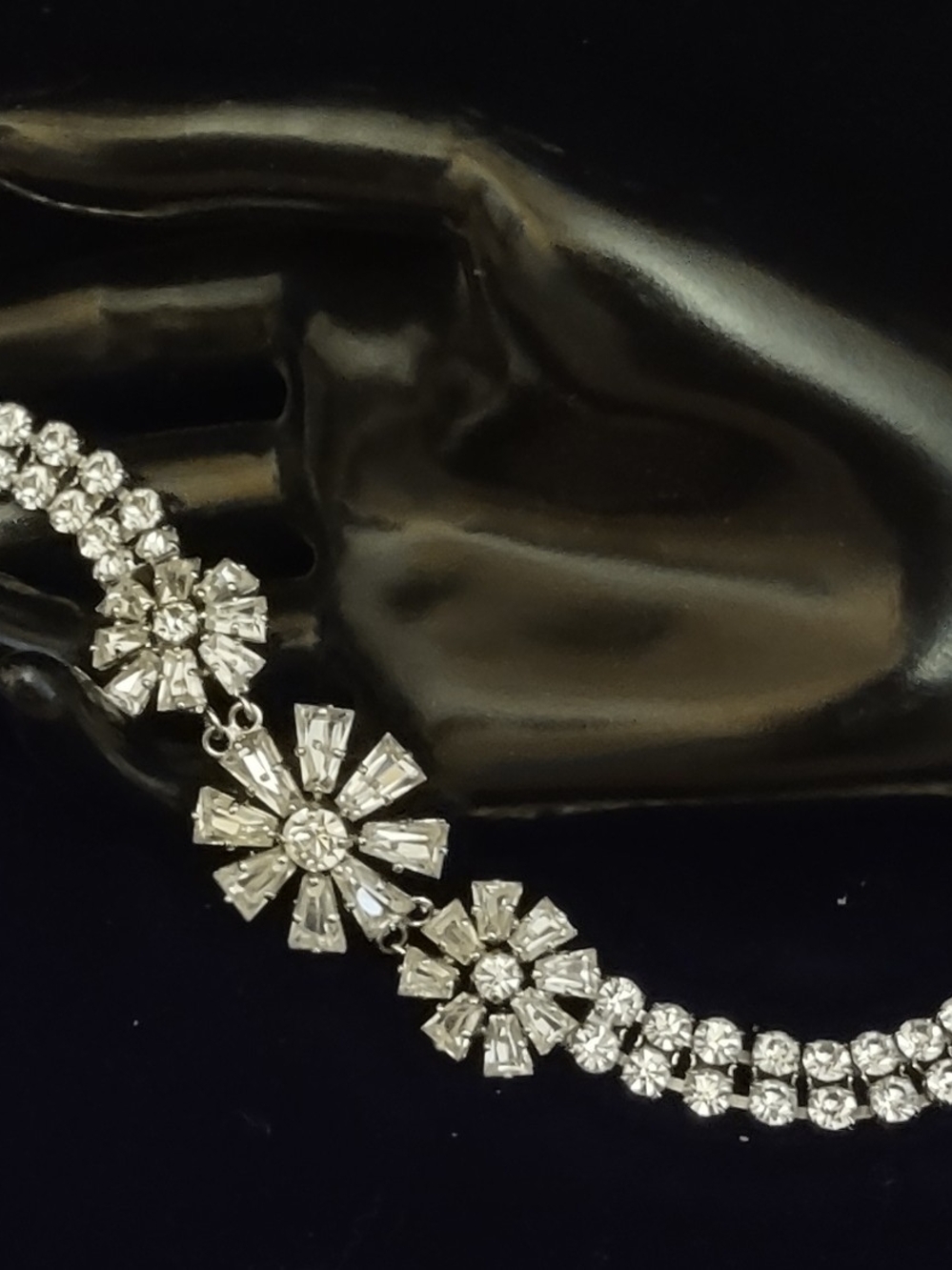 Clear Flower Crystal Rhodium Plated Bracelet